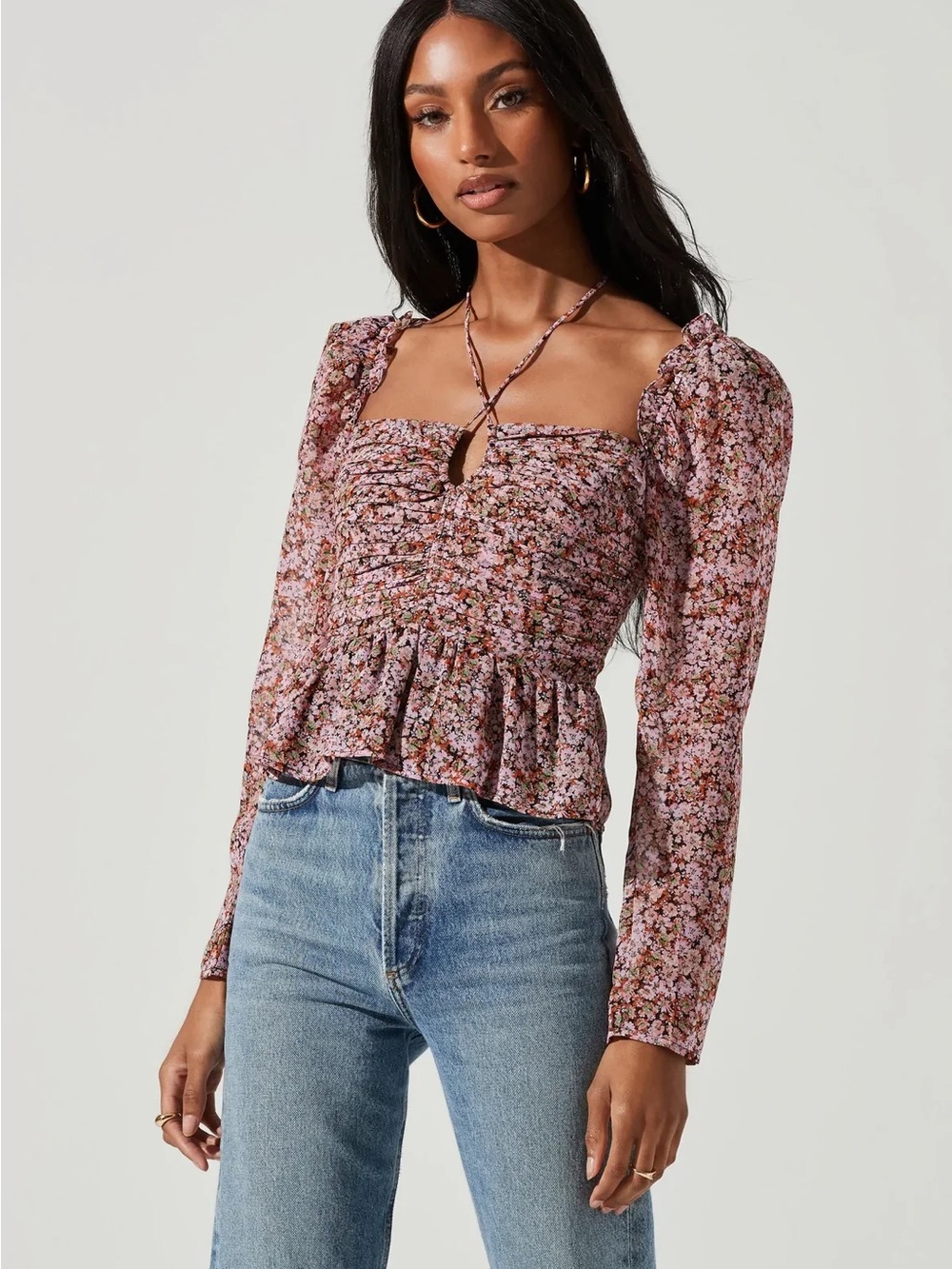ASTR The Label Toni Floral Peplum Top Size M